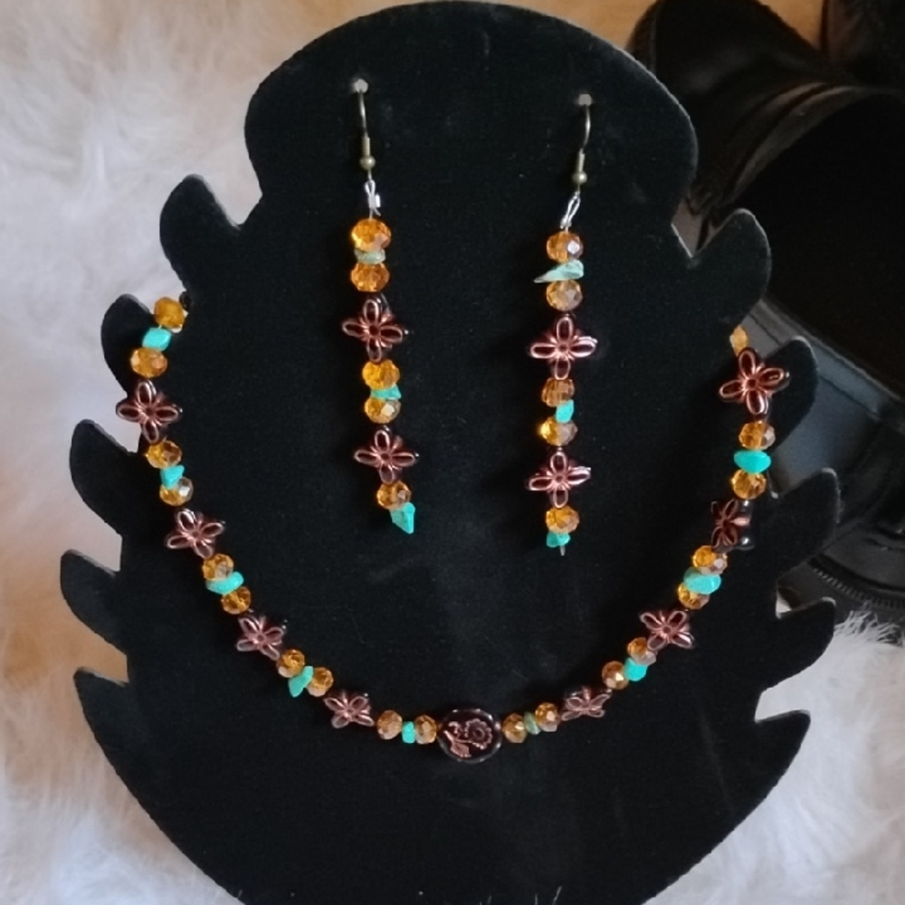 Hand Crafted Turquoise and Australian Crystal Beaded Jewelry Set